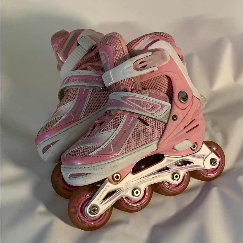 Kids Pink and White Adjustable Size Inline Skates